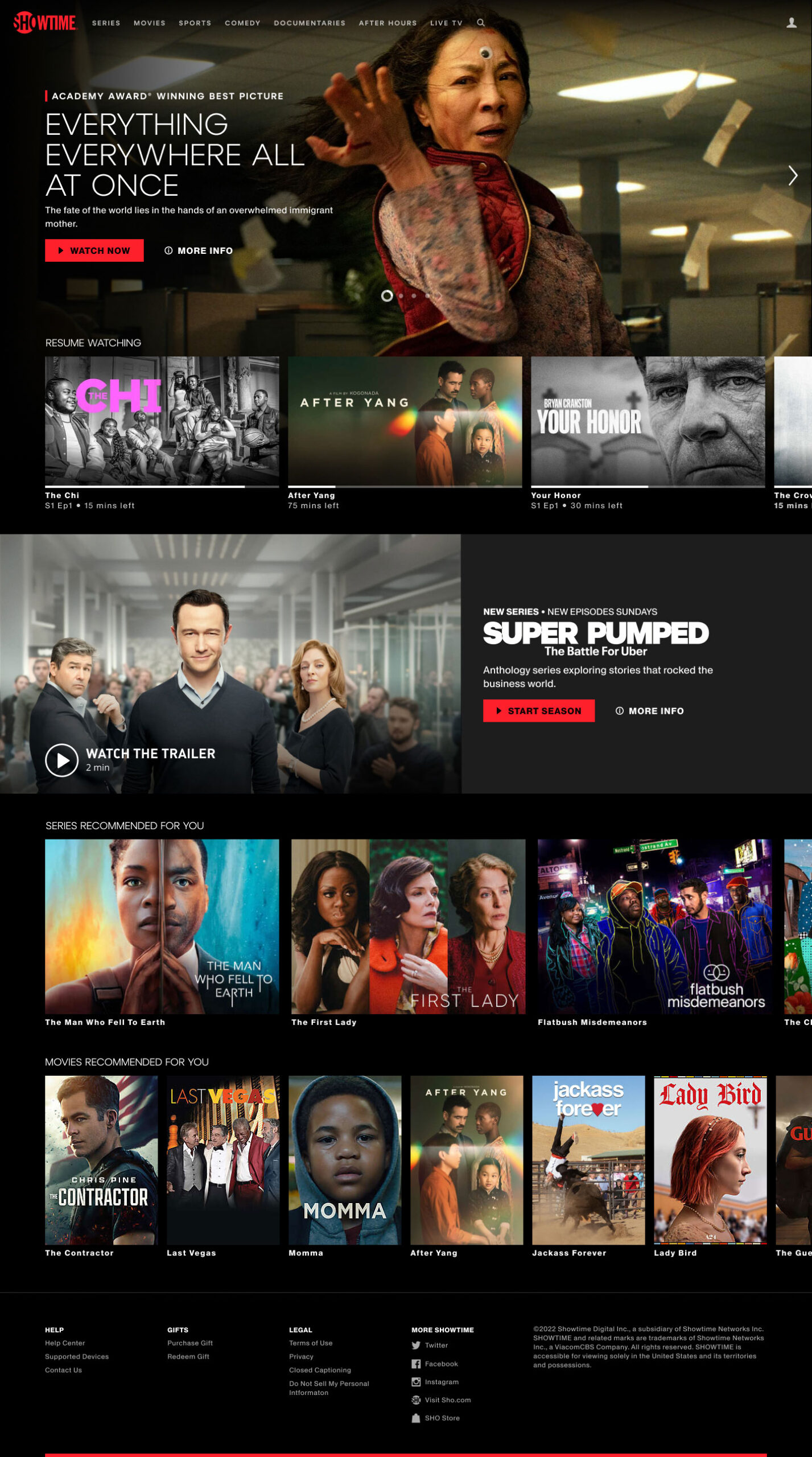 Showtime Home Personalization & Recommendations
